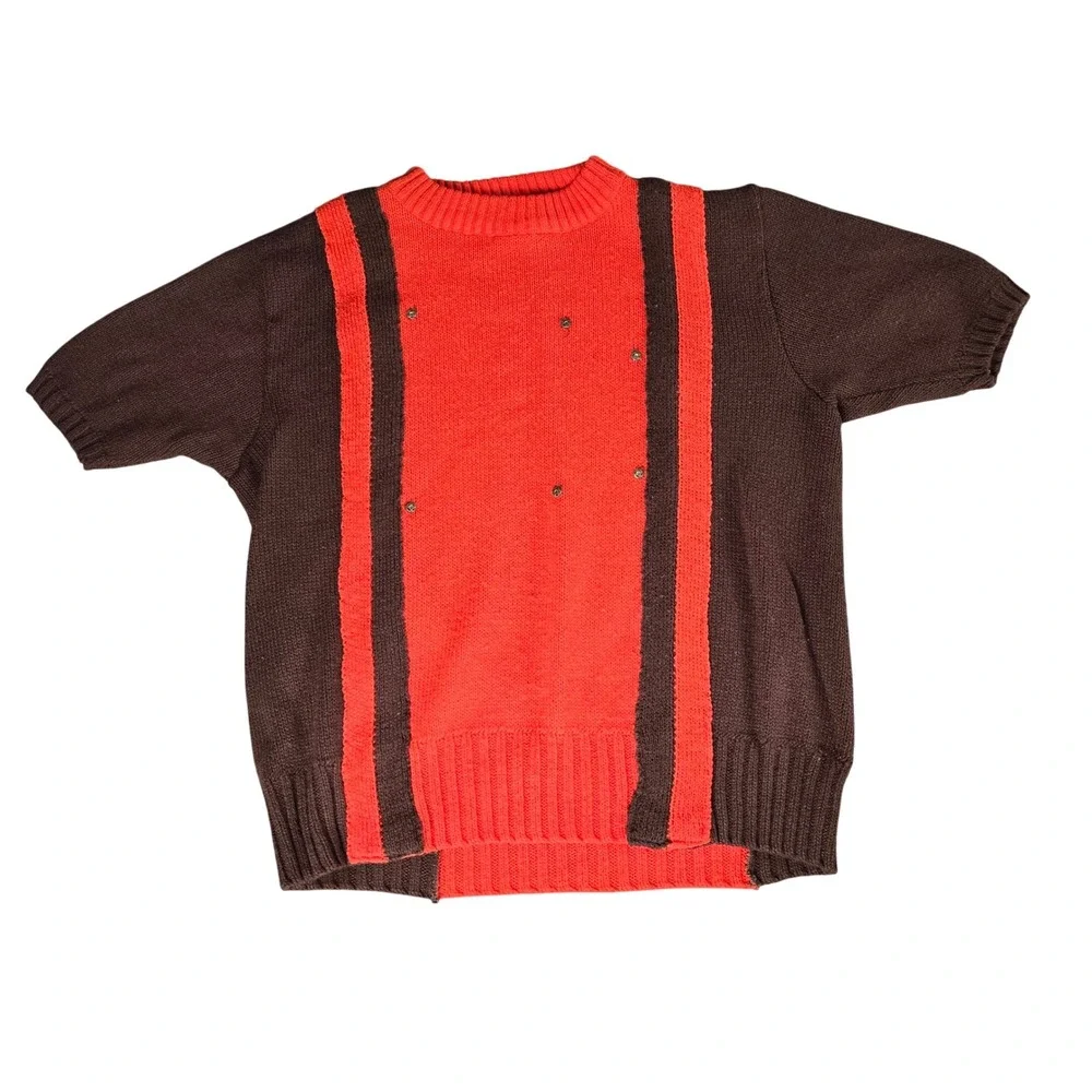 70s Vintage Dehen Knit‎ Cheerleading Outfit Orange & Brown Two Piece Set Small